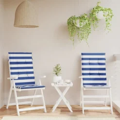 vidaXL stolehynder m. høj ryg 2 stk. stof striber blå og hvid