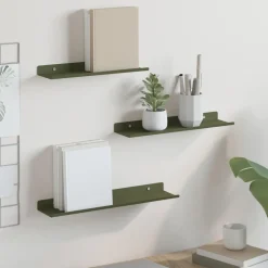 vidaXL Svævende hylde 3 pcs Oliven grøn 40 x 9 x 2,5 cm Stål