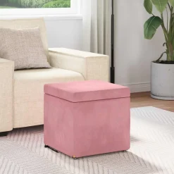 vidaXL Taburet Lyserød 41 x 41 x 40 cm Velour og konstrueret træ