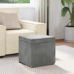 vidaXL Taburet Mørkegrå 41 x 41 x 40 cm Velour og konstrueret træ