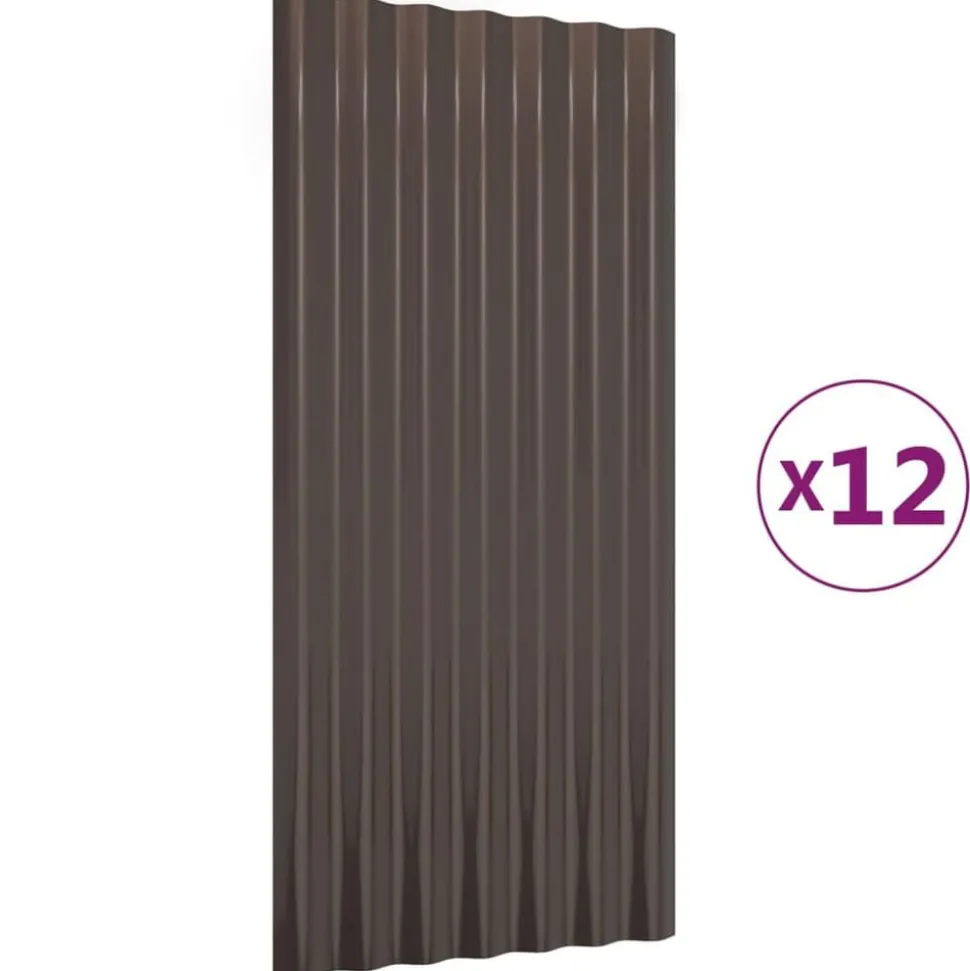 vidaXL tagplader 12 stk. 80x36 cm galvaniseret stål brun