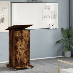 vidaXL talerstol med hjul skuffe 55x55x107 cm konstrueret træ røget eg