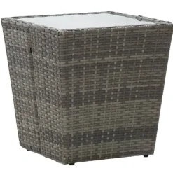 vidaXL tebord 41,5x41,5x43 cm hærdet glas og polyrattan grå