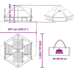 vidaXL Teepee Telt 10-Personer med tag Blå og grå 567 x 470 x 242 cm