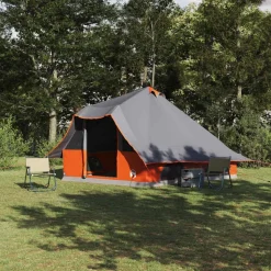 vidaXL Tipi telt med tag Grå og orange 358 x 296 x 258 cm taft