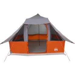 vidaXL Tipi telt med tag Grå og orange 358 x 296 x 258 cm taft