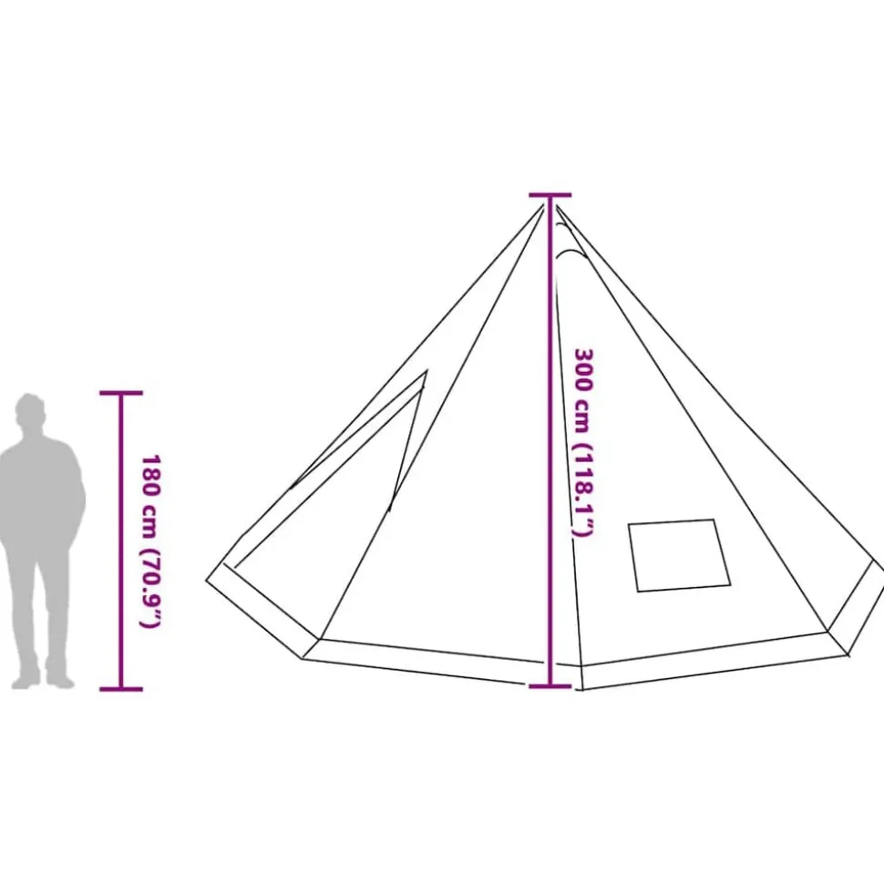vidaXL Tipi telt med tag Grå og orange 560 x 560 x 300 cm taft