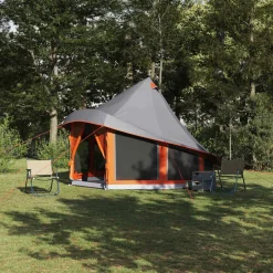 vidaXL Tipi telt med tag Grå og orange 404 x 370 x 270 cm taft
