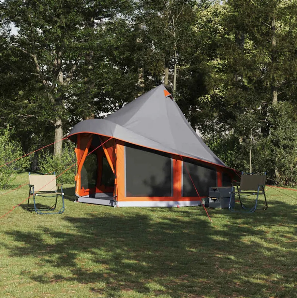 vidaXL Tipi telt med tag Grå og orange 404 x 370 x 270 cm taft