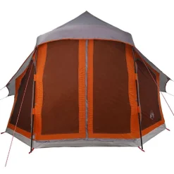 vidaXL Tipi telt med tag Grå og orange 404 x 370 x 270 cm taft