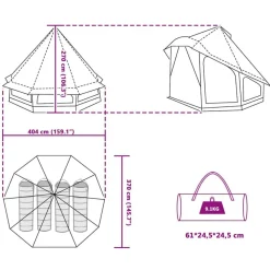 vidaXL Tipi telt med tag Grå og orange 404 x 370 x 270 cm taft