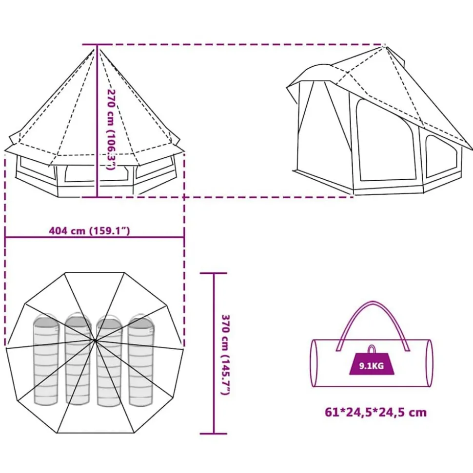 vidaXL Tipi telt med tag Grå og orange 404 x 370 x 270 cm taft