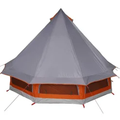 vidaXL Tipi telt med tag Grå og orange 404 x 370 x 270 cm taft