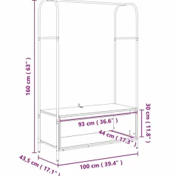 vidaXL Tøjstativ Brun eg 100 x 44 x 160 cm Konstrueret træ