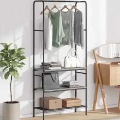 vidaXL Tøjstativ Grå sonoma-eg 77 x 30 x 171 cm Konstrueret træ