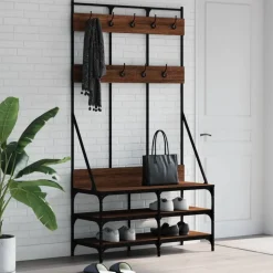 vidaXL tøjstativ med skoopbevaring 100x40x184 cm brun egetræsfarve