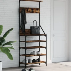 vidaXL tøjstativ med skoopbevaring 70x34x184 cm røget egetræsfarve