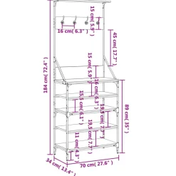 vidaXL tøjstativ med skoopbevaring 70x34x184 cm grå sonoma-eg