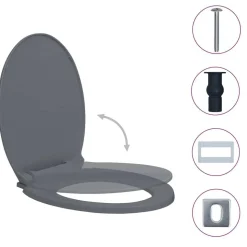vidaXL toiletsæde med soft close og quick release-funktion oval grå