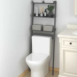 vidaXL toiletstativ 63,5x32x179 cm massivt fyrretræ grå