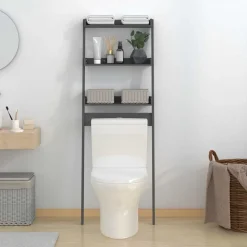 vidaXL toiletstativ 63,5x32x179 cm massivt fyrretræ grå