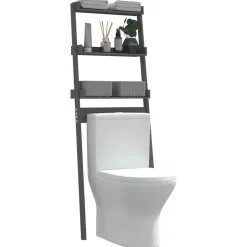 vidaXL toiletstativ 63,5x32x179 cm massivt fyrretræ grå