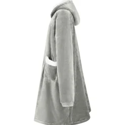 vidaXL Tæppe-hoodie Grå M Fleece og Flannel