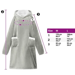 vidaXL Tæppe-hoodie Grå M Fleece og Flannel