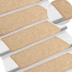 vidaXL trappemåtter 15 stk. 65x21x4 cm lysebrune rektangulære kanter
