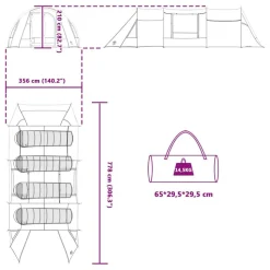 vidaXL Tunnel telt 4-personer med tag Grå og orange 778 x 356 x 210 cm