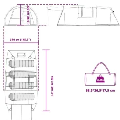 vidaXL Tunnel telt 4-personer med tag Grå og orange 740 x 370 x 220 cm