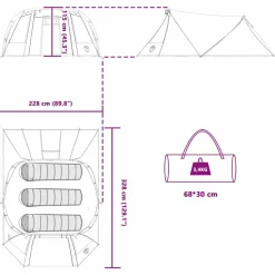 vidaXL Tunnel telt 3-personer med tag Blå og grå 328 x 228 x 115 cm
