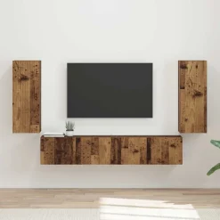 vidaXL Tv vægskab sæt Vægmonteret 4 pcs Gammelt træ Konstrueret træ
