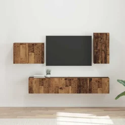 vidaXL Tv vægskab sæt Vægmonteret 4 pcs Gammelt træ Konstrueret træ