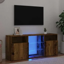 vidaXL tv-bord m. LED-lys 120x30x50 cm konstrueret træ antikt træ