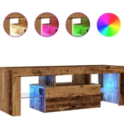 vidaXL tv-bord m. LED-lys 120x36,5x40 cm konstrueret træ antikt træ
