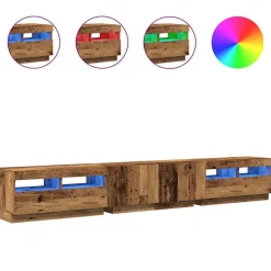 vidaXL tv-bord m. LED-lys 260x35x40 cm konstrueret træ antikt træ