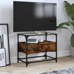 vidaXL tv-bord med glastop 60x35x51 cm konstrueret træ røget eg