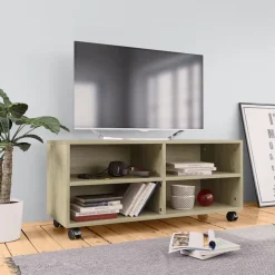 vidaXL tv-bord med hjul 90x35x35 cm konstrueret træ sonoma-eg