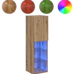 vidaXL tv-bord med LED-lys 30,5x30x102 cm egetræsfarve