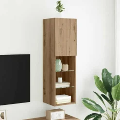 vidaXL tv-bord med LED-lys 30,5x30x102 cm egetræsfarve