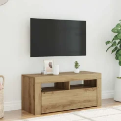 vidaXL tv-bord med LED-lys 90x35x40 cm konstrueret træ kunsteg