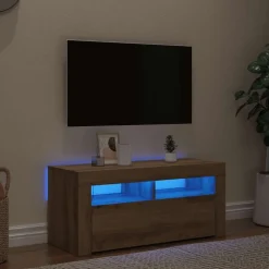 vidaXL tv-bord med LED-lys 90x35x40 cm konstrueret træ kunsteg