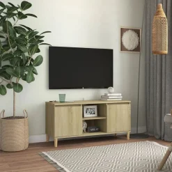 vidaXL tv-bord med massive træben 103,5x35x50 cm sonoma-eg
