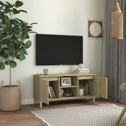 vidaXL tv-bord med massive træben 103,5x35x50 cm sonoma-eg