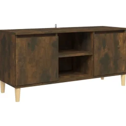 vidaXL tv-bord med massive træben 103,5x35x50 cm røget egetræsfarve