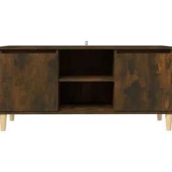 vidaXL tv-bord med massive træben 103,5x35x50 cm røget egetræsfarve