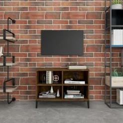 vidaXL tv-bord med metalben 69,5x30x50 cm røget eg