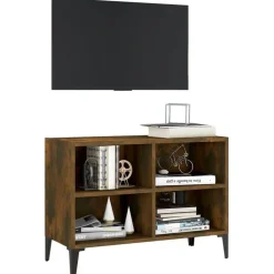 vidaXL tv-bord med metalben 69,5x30x50 cm røget eg