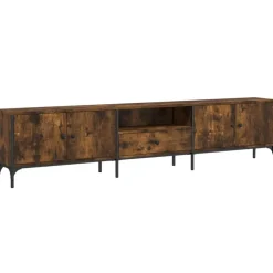 vidaXL tv-bord med skuffe 200x25x44 cm konstrueret træ røget egetræ